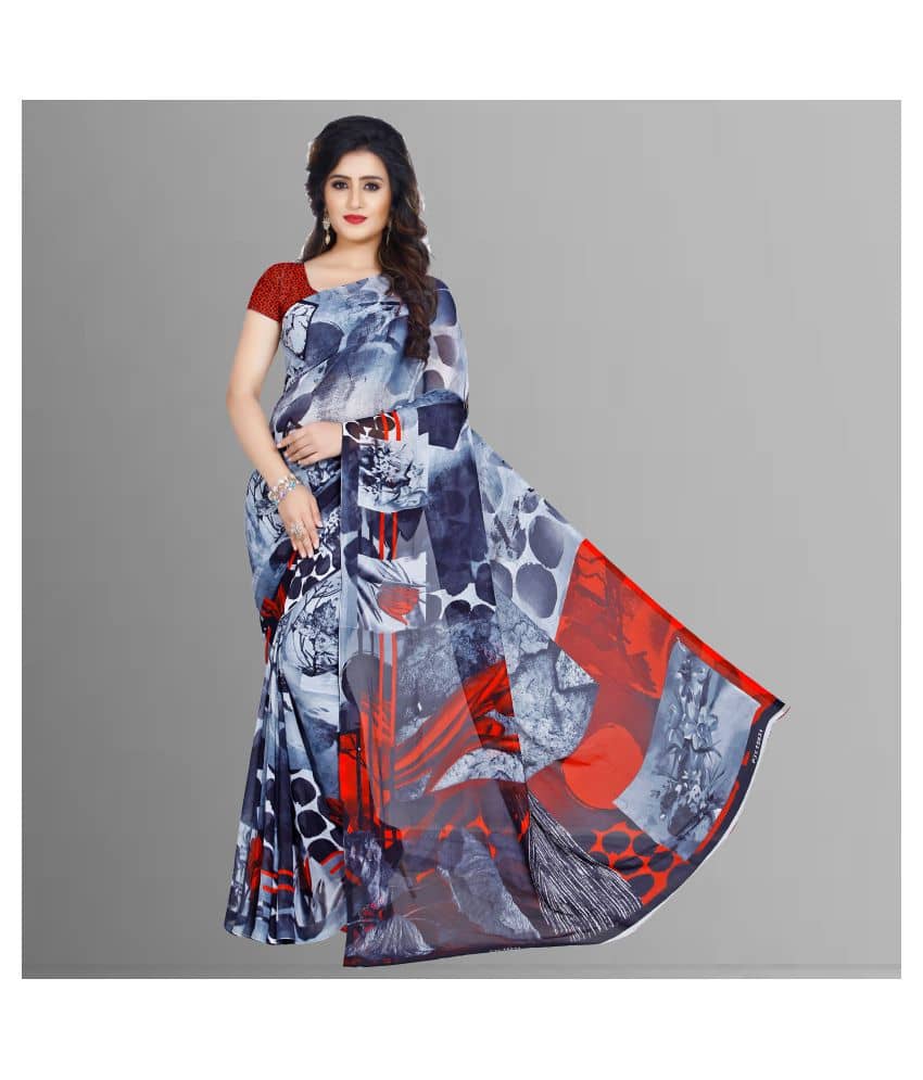 ANAND SAREES Georgette Printed Saree With Unstitched Blouse Piece ( Multicolor ) - Sarees | Buy online on ZillyBuy