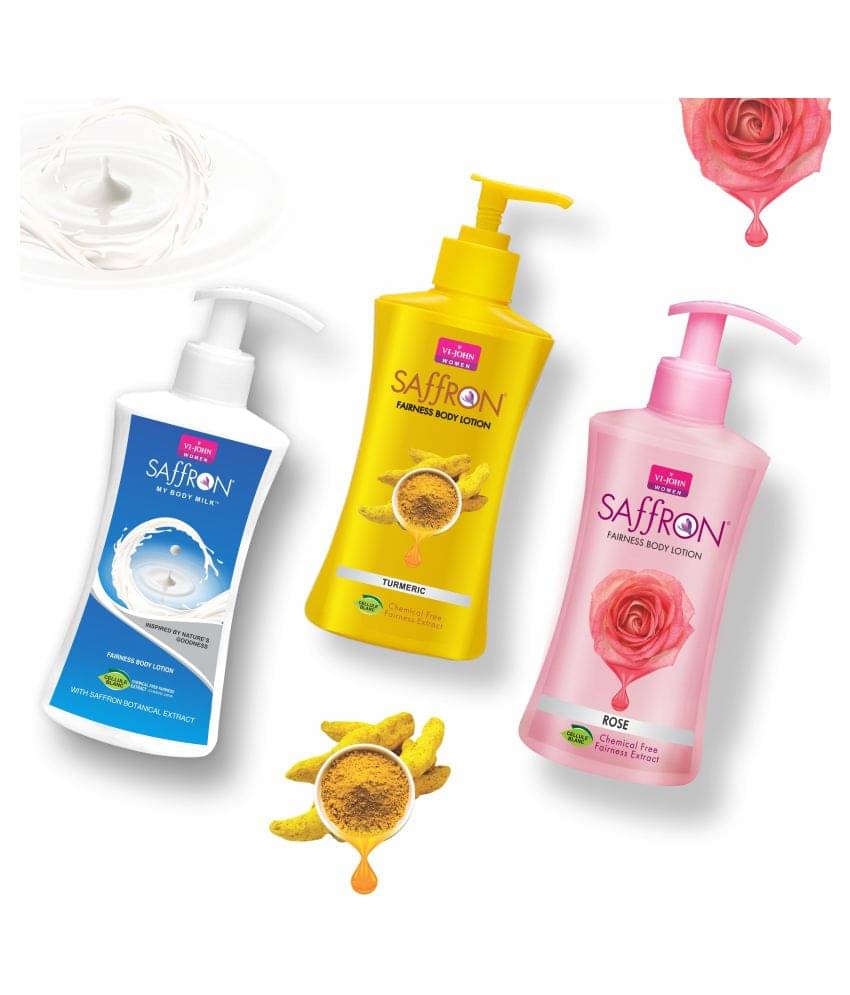     			VI-JOHN Saffron Fairness Body Lotion Turmeric , My Body Milk & Rose 250ml Pack of 3