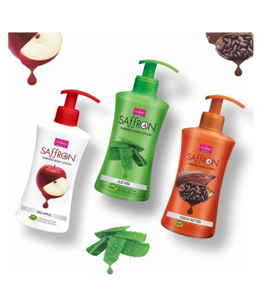     			VI-JOHN Saffron Fairness Body Lotion Aloevera , Red Apple & Cocoa Butter 250ml Pack of 3