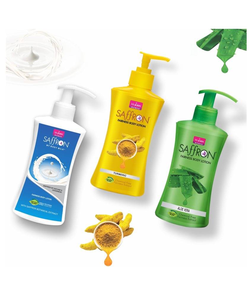    			VI-JOHN Saffron Fairness Body Lotion Turmeric , Aloevera & My Body Milk 250ml (750ml) - Pack of 3