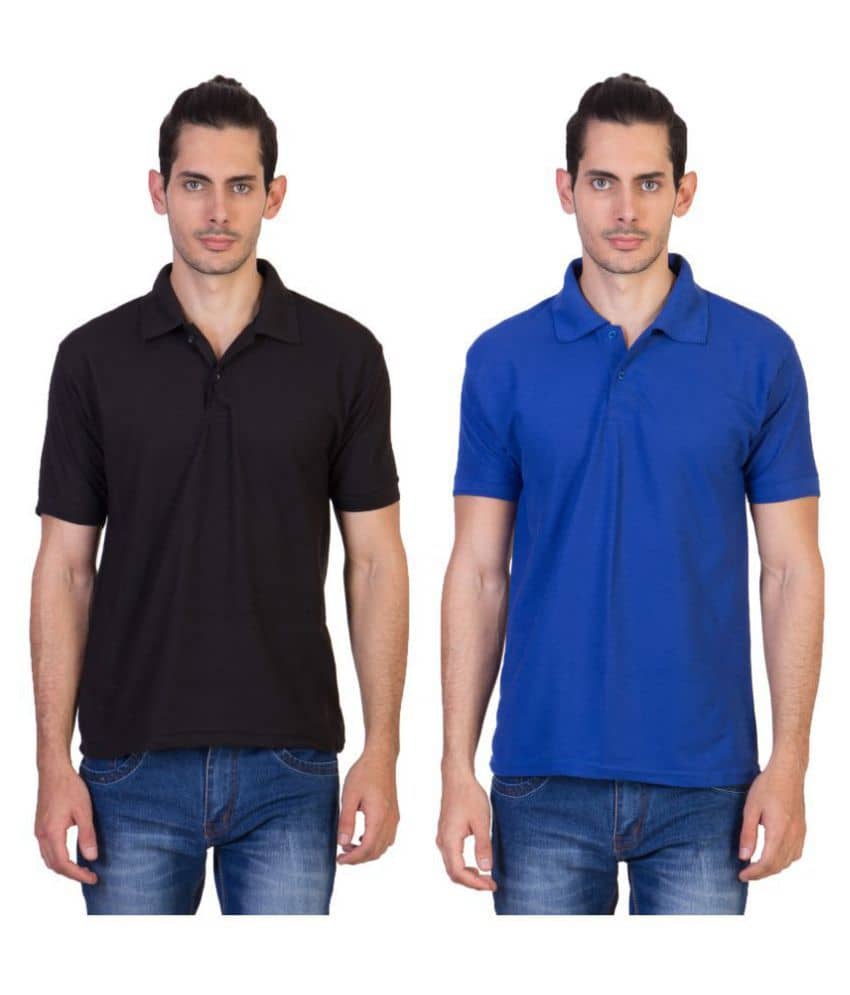 HVN Pack of 2 Cotton Blend Regular Fit Plain Men's Polo T Shirt ( Multi )