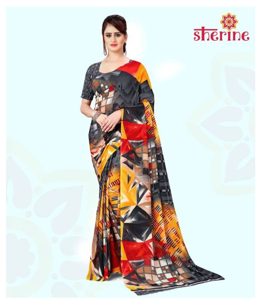 ANAND SAREES Georgette Saree With Unstitched Blouse Piece ( Grey ) - Sarees | Buy online on ZillyBuy