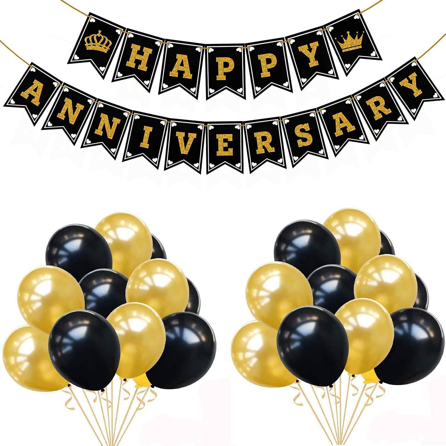 1 Set Happy Anniversary Banner Burlap Decorative Banner Printed Wedding Decoration Banner + 25 Pcs Balloon Black & Gold (Pack of 26)     			1 Set Happy Anniversary Banner Burlap Decorative Banner Printed Wedding Decoration Banner + 25 Pcs Balloon Black & Gold (Pack of 26)