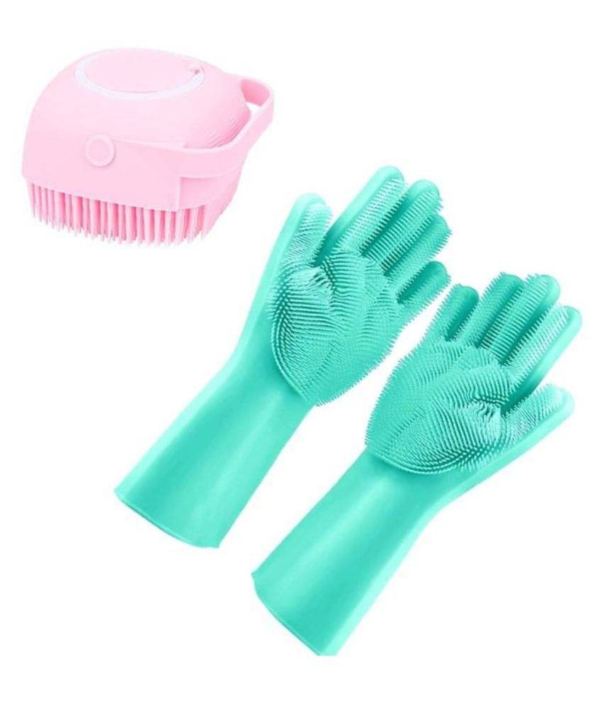     			ASQURE Combo Of Silicon Massage Bath Brush with Silicon Gloves Bath Brush For  Gentle Body Brush, PACK OF 2 PC