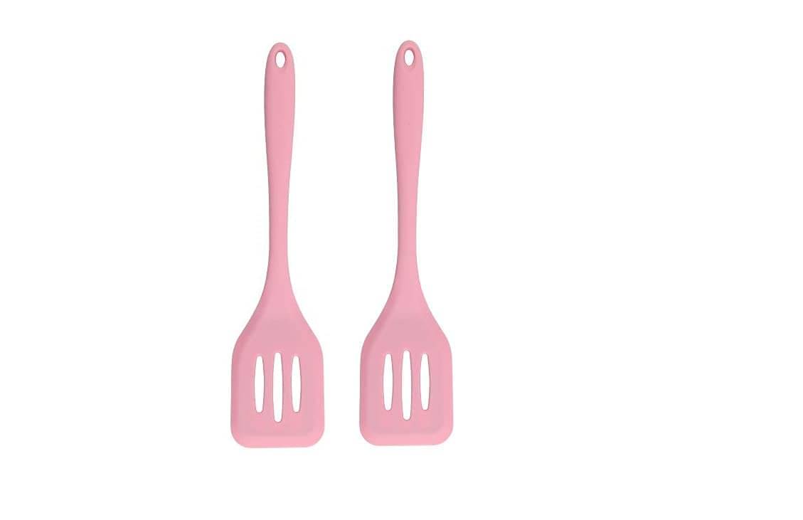     			Baskety Silicone Slotted with Stainless Steel Core Mixing Spatula ( Pack of 2,Pink )
