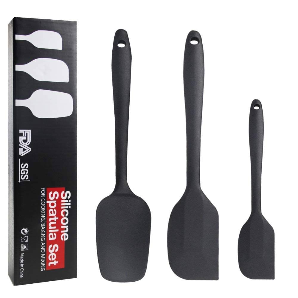 Baskety Black Silicone Large And Small Mixing Spatula With Cooking Spoon Set ( Pack of 3 ) Baskety Black Silicone Large And Small Mixing Spatula With Cooking Spoon Set ( Pack of 3 )