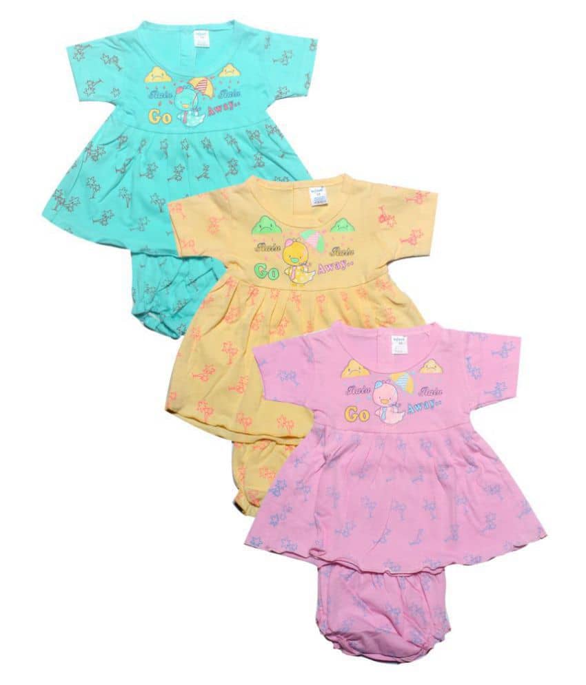 INFANT Pack of 3 Baby Girls 100% Cotton Frocks ( Multi )