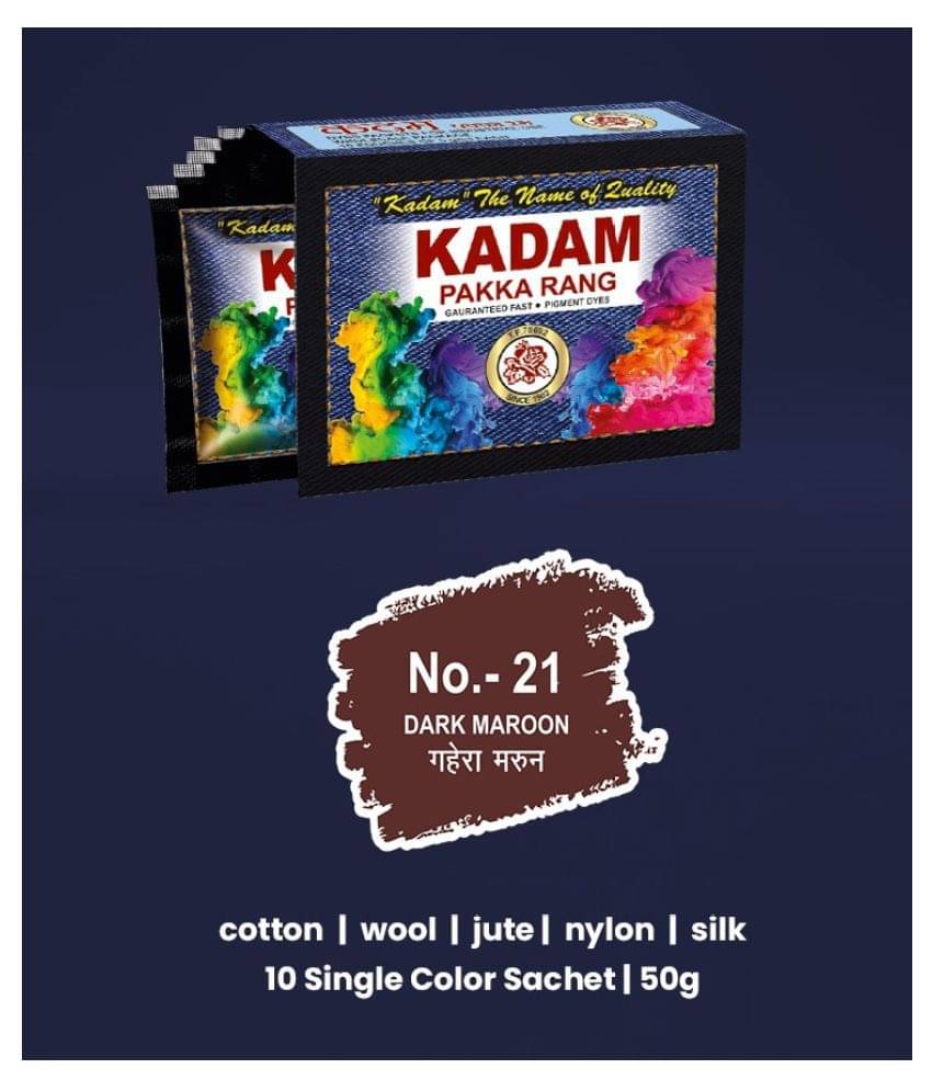     			KADAM Fabric Dye Colour, Shade 21 Dark Maroon, Pack of 10 Single Color Pouches