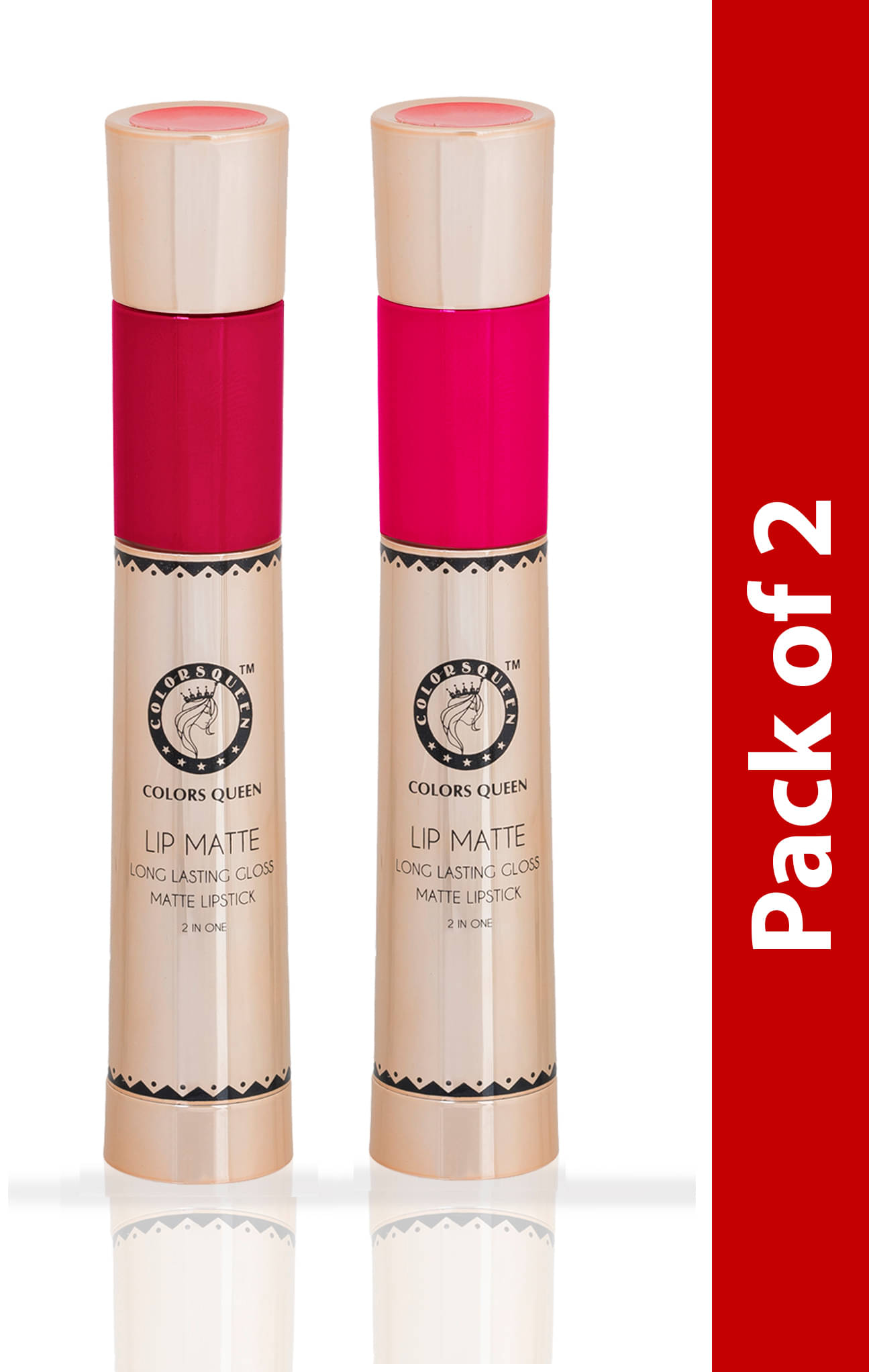 COLORS QUEEN 2 In 1 Matte Lip Gloss and Lipstick Matte Glamour & Intense Pink (Combo of 2) COLORS QUEEN 2 In 1 Matte Lip Gloss and Lipstick Matte Glamour & Intense Pink (Combo of 2)