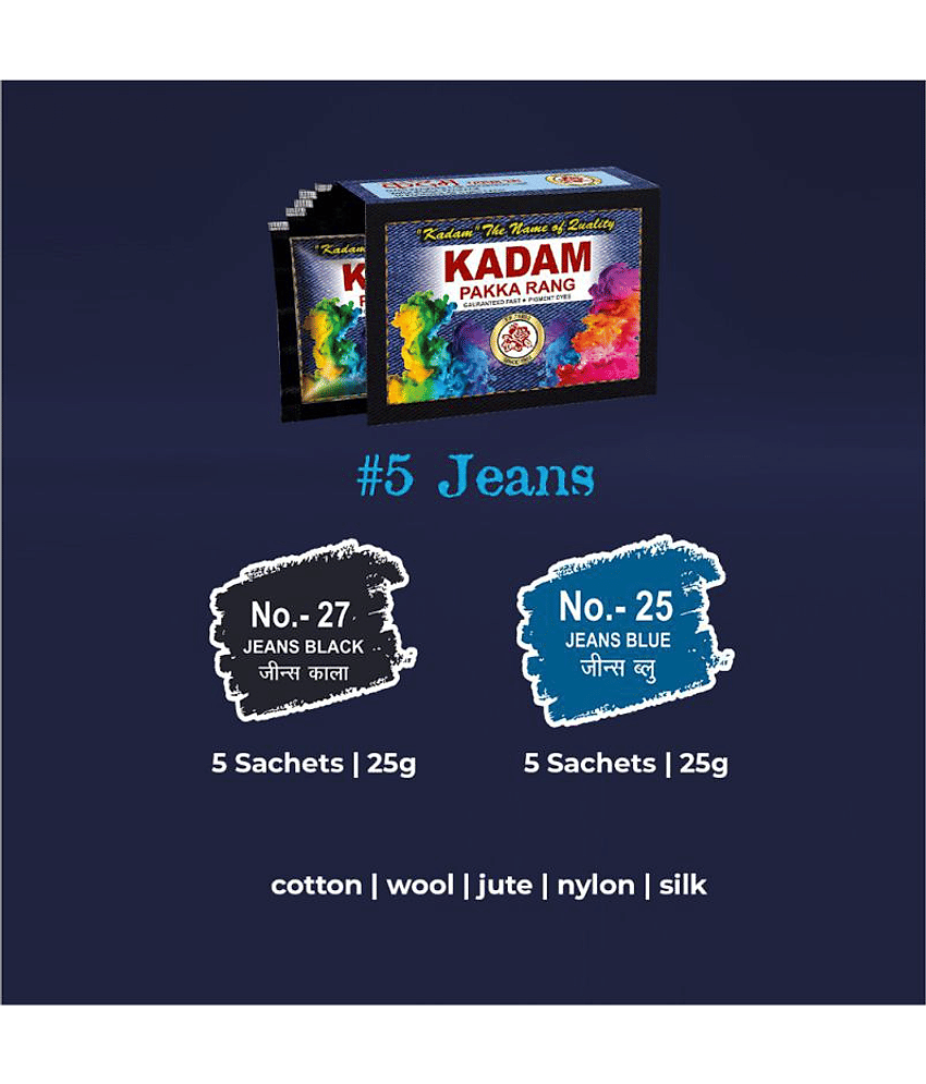 Kadam Fabric Dye Colour, Jeans, 2 Shades Multicolor Pack (5 Pouches Each) - Stationery | Buy online on ZillyBuy