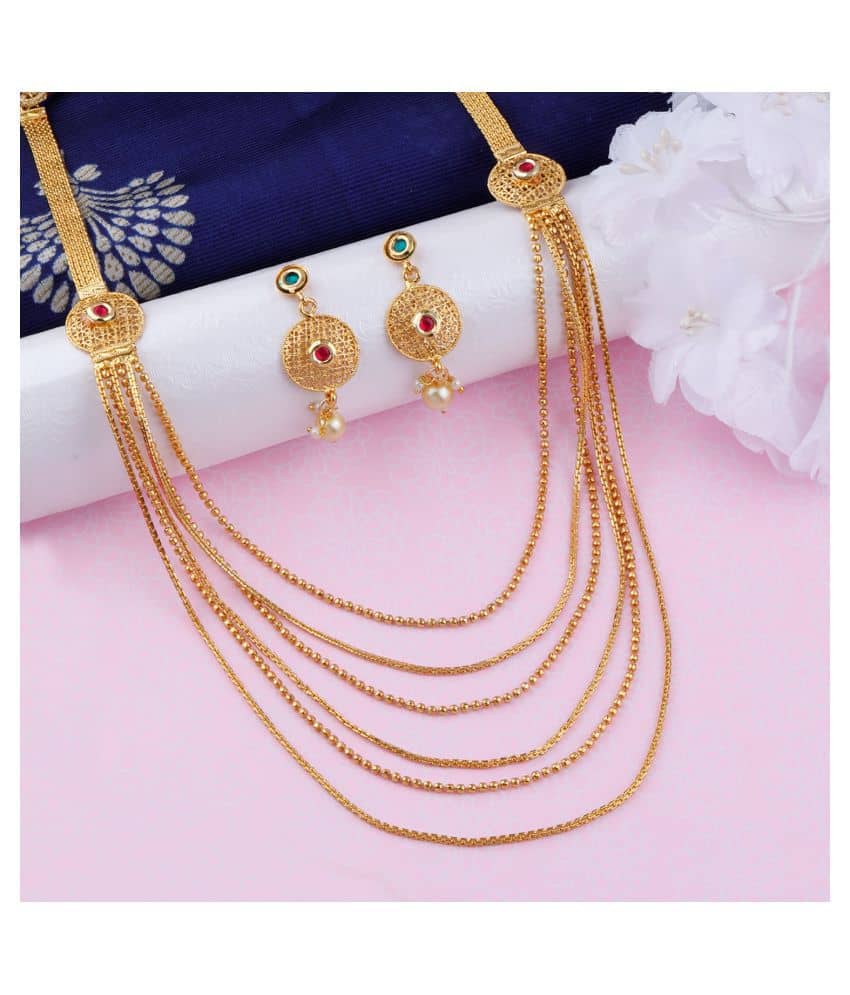 N M CREATION Alloy Golden Traditional Necklaces Set Long Haram