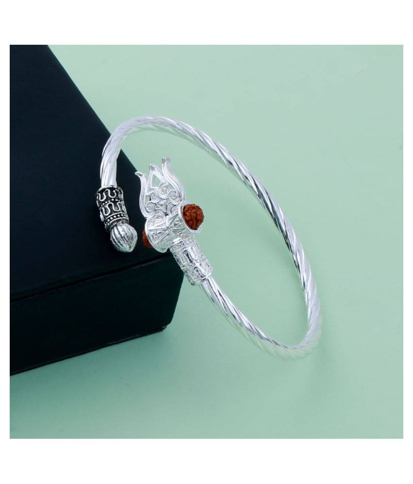 Silver Shine Rudraksha OM Trishul Damroo Designer Oxidized Silver Bahubali Kada Unisex Bracelets for Men & Women Silver Shine Rudraksha OM Trishul Damroo Designer Oxidized Silver Bahubali Kada Unisex Bracelets for Men & Women