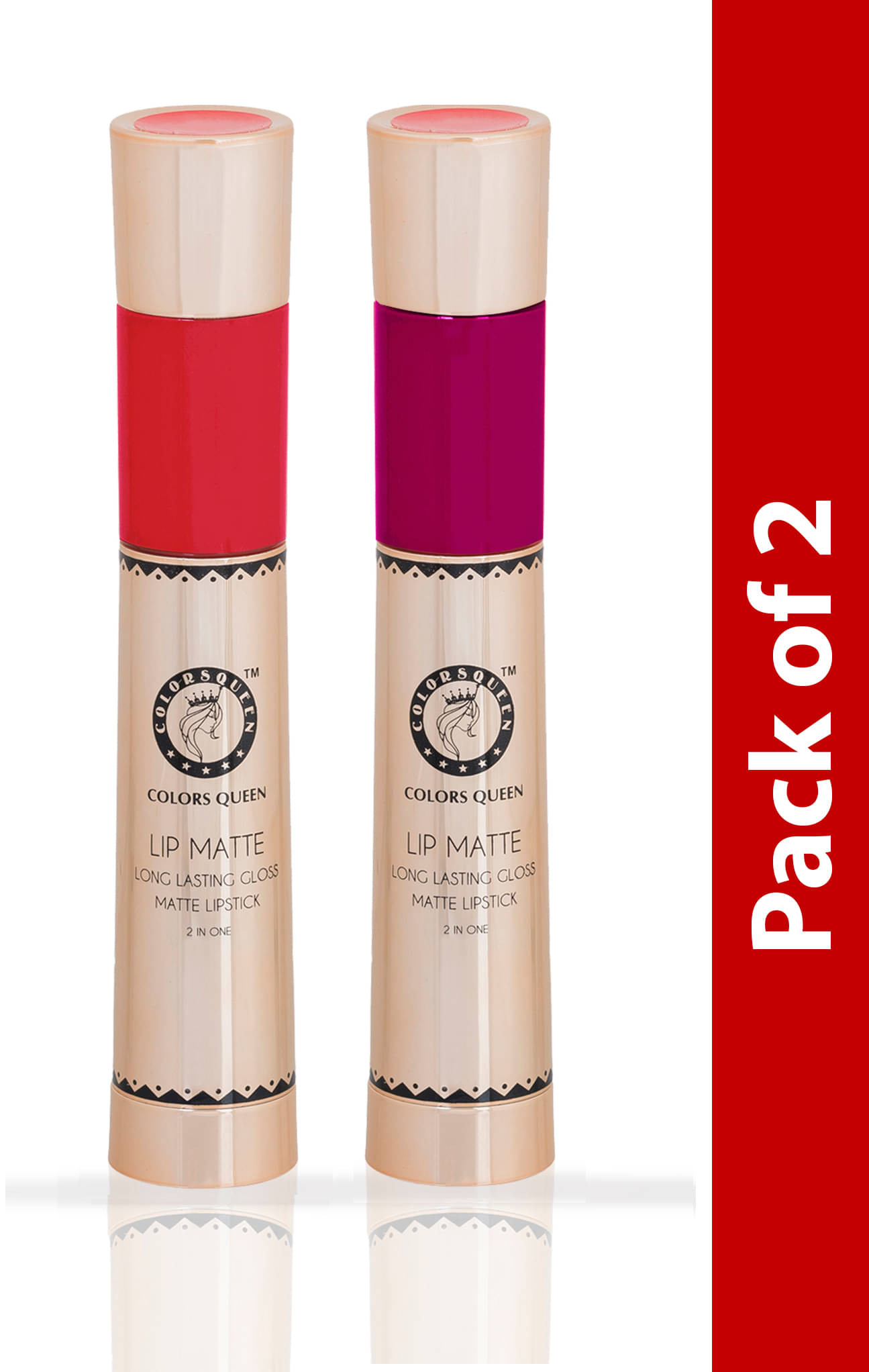 COLORS QUEEN 2 In 1 Matte Lip Gloss and Lipstick Rich Red & Shimmer Maroon (Combo of 2) COLORS QUEEN 2 In 1 Matte Lip Gloss and Lipstick Rich Red & Shimmer Maroon (Combo of 2)