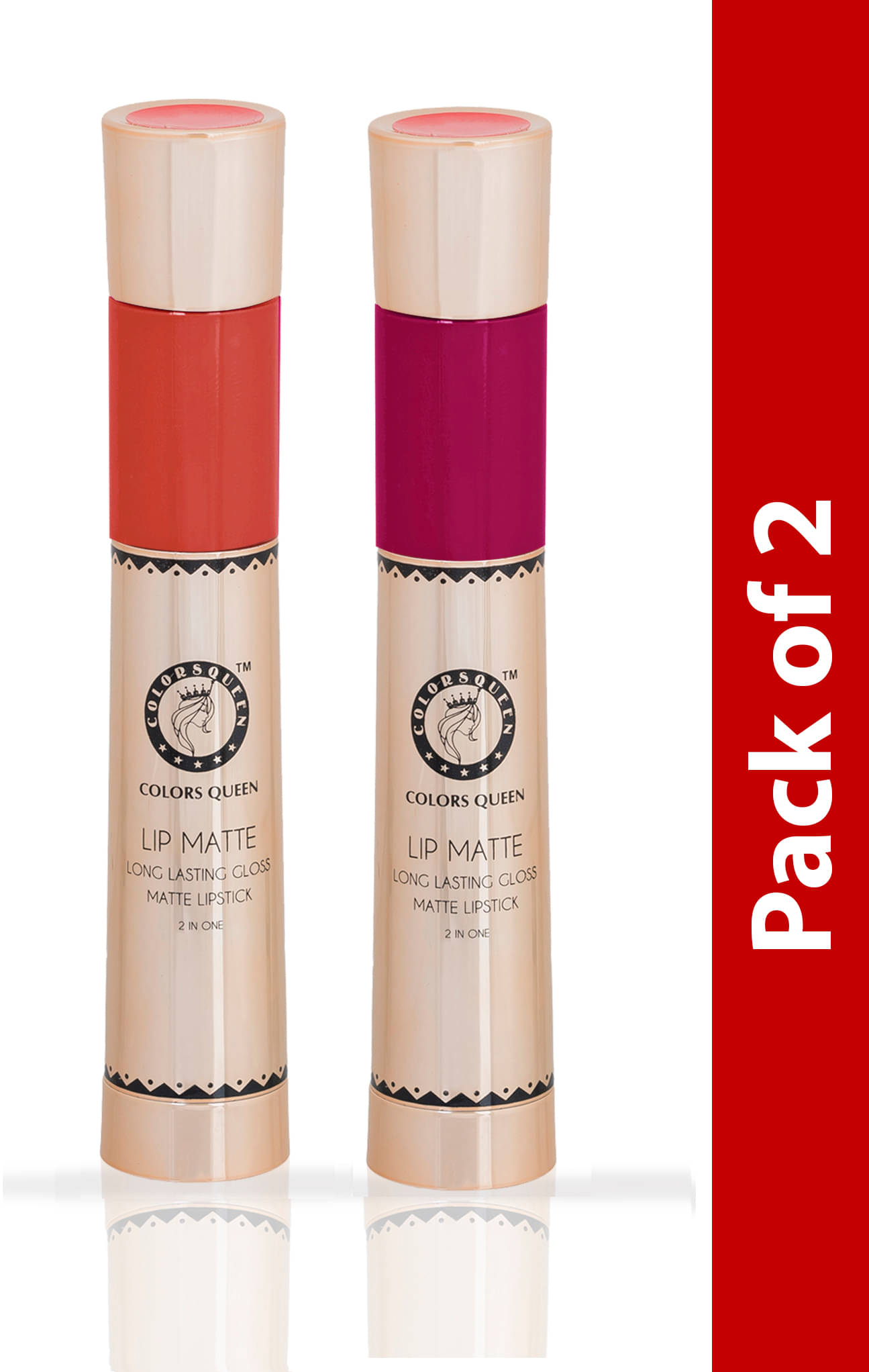 COLORS QUEEN 2 In 1 Matte Lip Gloss and Lipstick Spicy Shimmer Pink (Combo of 2) COLORS QUEEN 2 In 1 Matte Lip Gloss and Lipstick Spicy Shimmer Pink (Combo of 2)