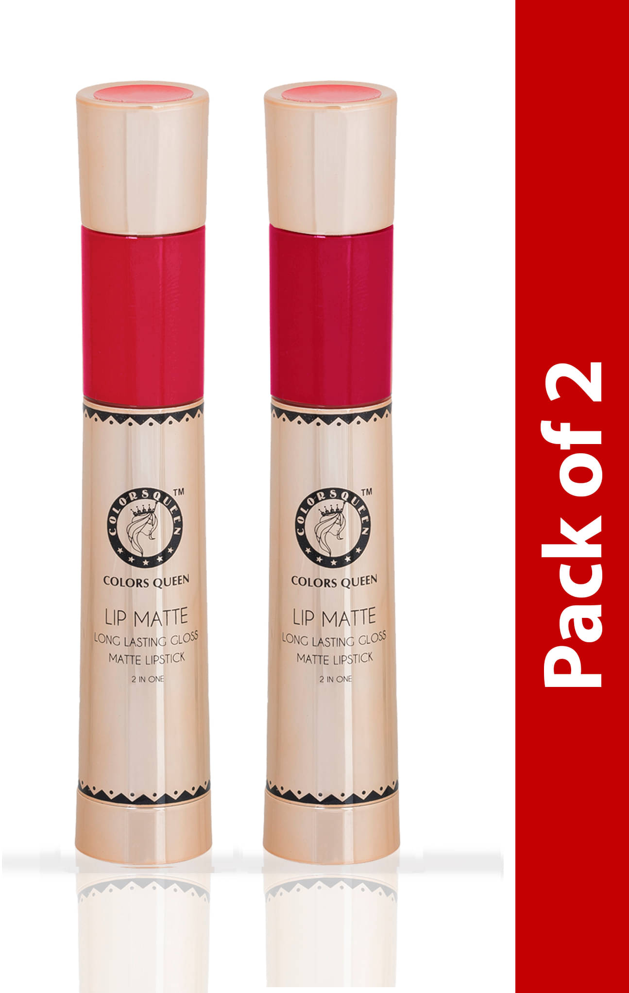 COLORS QUEEN 2 In 1 Matte Lip Gloss and Lipstick Fire Red & Russian Red (Combo of 2)     			COLORS QUEEN 2 In 1 Matte Lip Gloss and Lipstick Fire Red & Russian Red (Combo of 2)