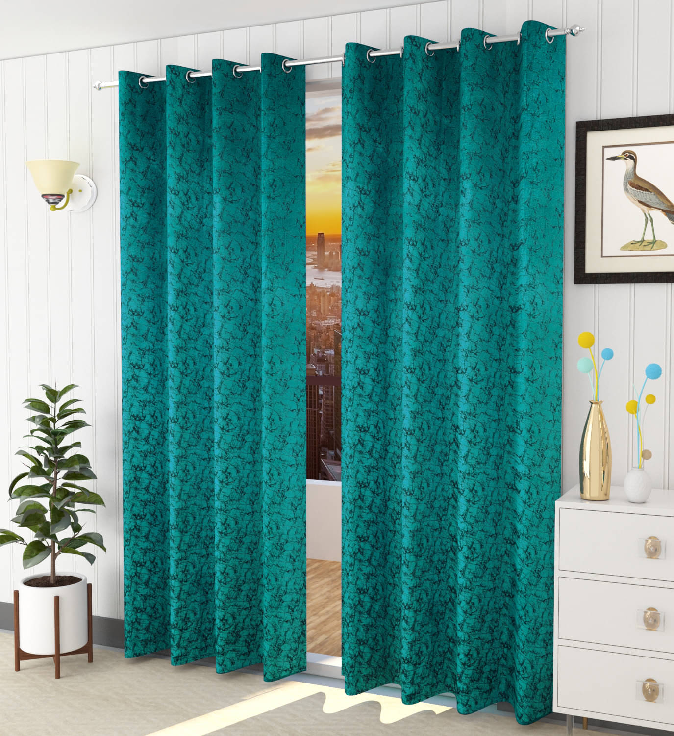 LaVichitra Plain Blackout Eyelet Window Curtain 5ft (Pack of 2) - Aqua LaVichitra Plain Blackout Eyelet Window Curtain 5ft (Pack of 2) - Aqua