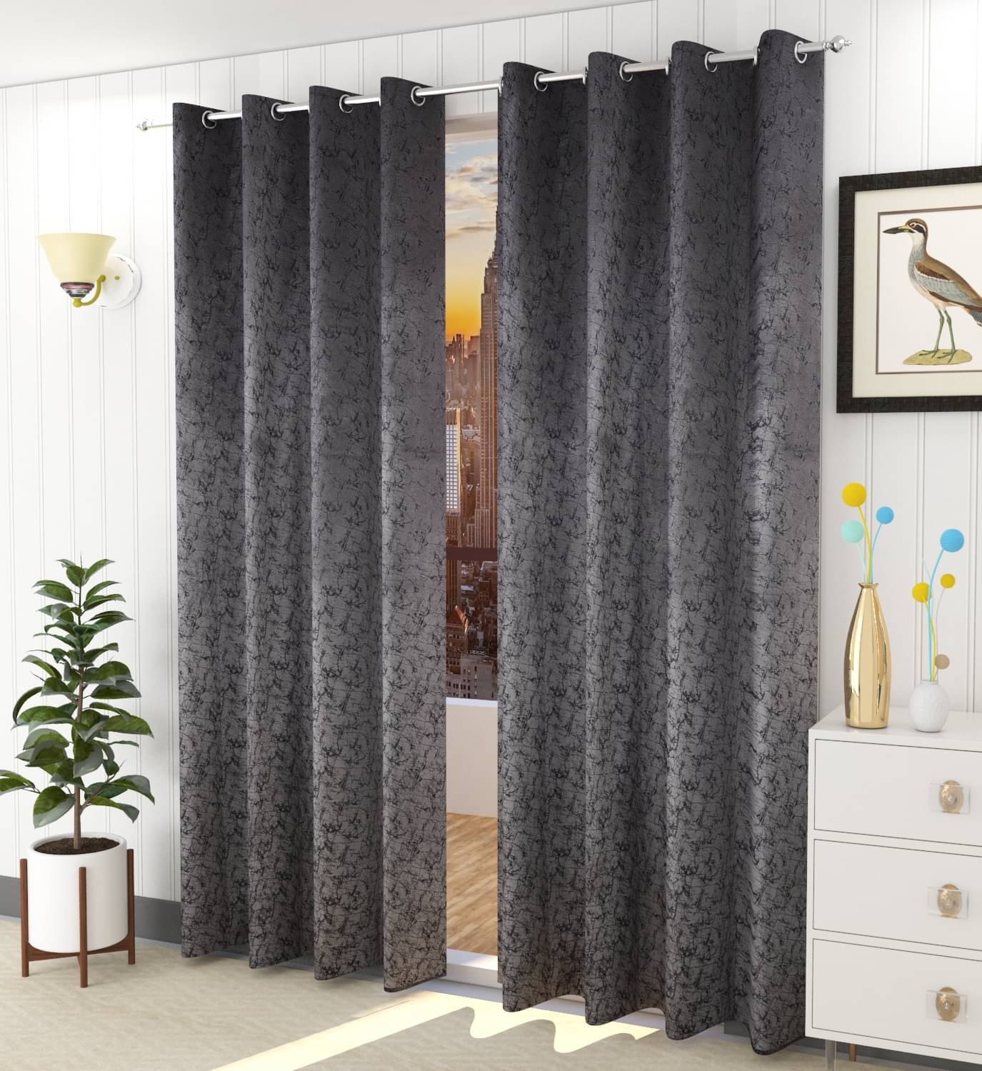     			LaVichitra Set of 2 Window Blackout Room Darkening Eyelet Velvet Curtains Grey
