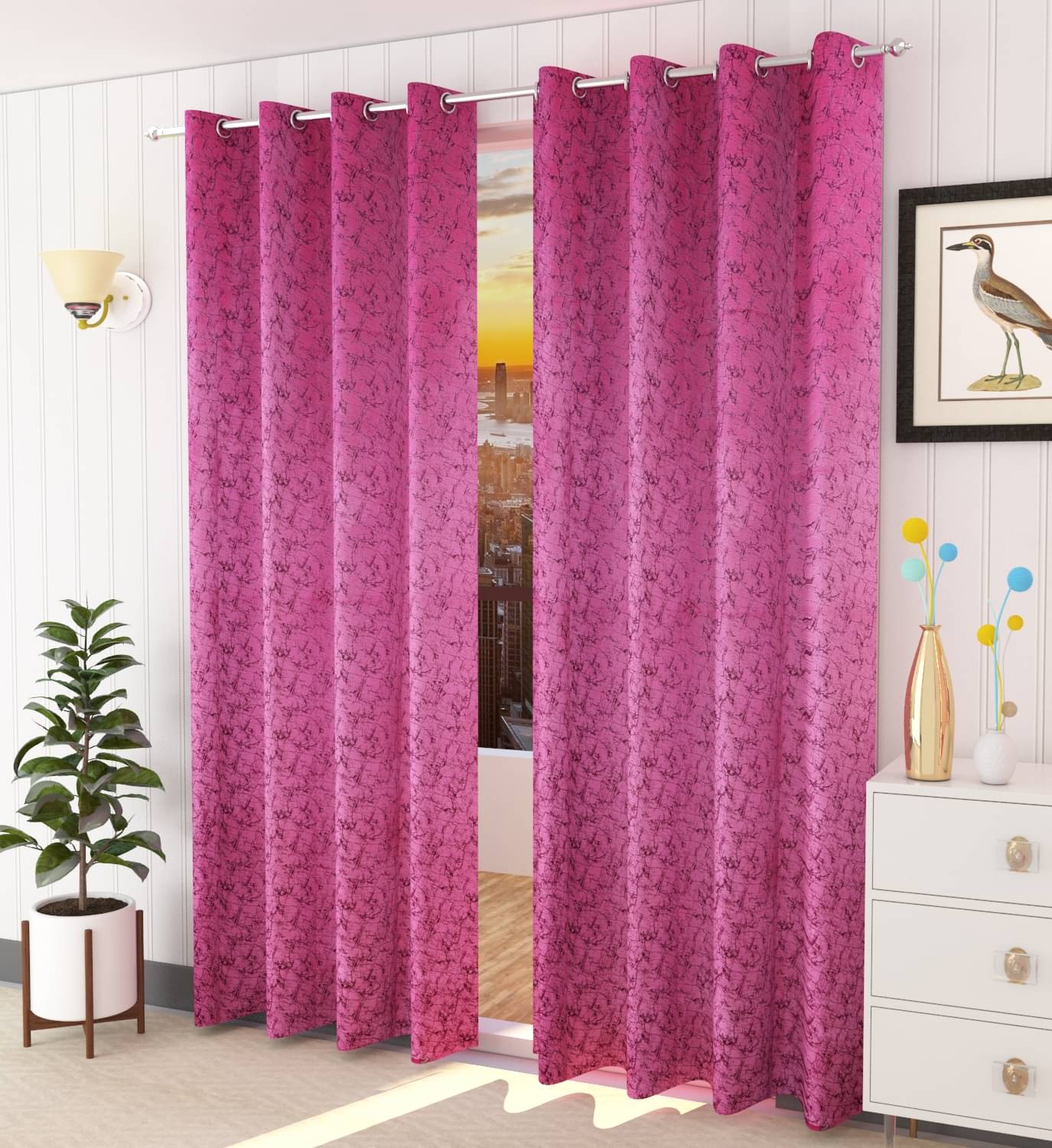     			LaVichitra Plain Blackout Eyelet Window Curtain 5ft (Pack of 2) - Pink