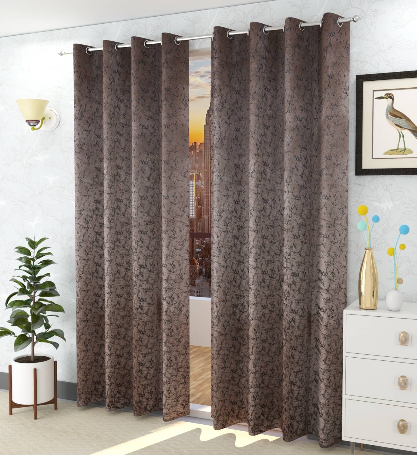 LaVichitra Set of 2 Window Blackout Room Darkening Eyelet Velvet Curtains Brown LaVichitra Set of 2 Window Blackout Room Darkening Eyelet Velvet Curtains Brown