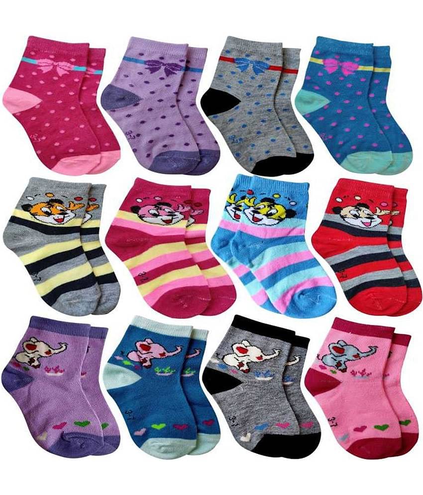 HF LUMEN Baby Boy/Girl Cotton Sock Pack of 12 Pairs (Random Colors & Design Will be sent)