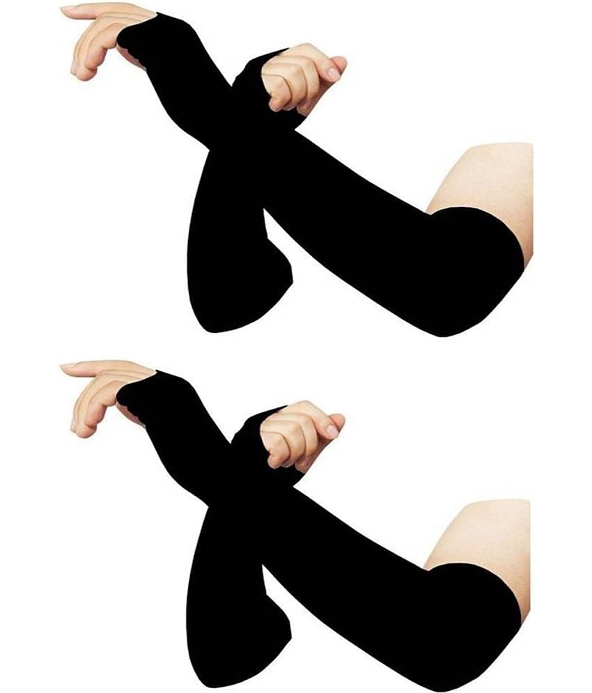 HF LUMEN Unisex Cotton Arm Sleeves, Skin & Black Fully Stretched Skinny Fit Arm Guards for Sports/Bikers/Joggers with Thumb Hole (Pack Of 2 Pair)