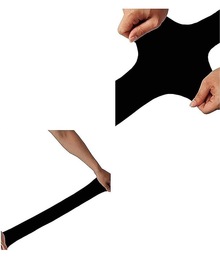 HF LUMEN Unisex Cotton Arm Sleeves, Skin & Black Fully Stretched Skinny Fit Arm Guards for Sports/Bikers/Joggers with Thumb Hole (Pack Of 2 Pair)
