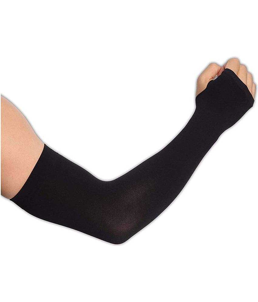 HF LUMEN Unisex Cotton Arm Sleeves, Skin & Black Fully Stretched Skinny Fit Arm Guards for Sports/Bikers/Joggers with Thumb Hole (Pack Of 2 Pair)