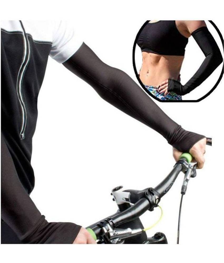 HF LUMEN Unisex Cotton Arm Sleeves, Skin & Black Fully Stretched Skinny Fit Arm Guards for Sports/Bikers/Joggers with Thumb Hole (Pack Of 2 Pair)