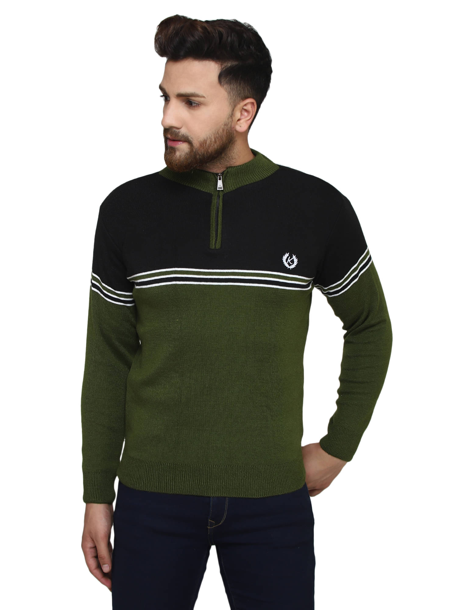     			Kvetoo Green Round Neck Sweater Single