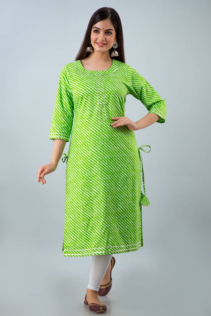 Lee Moda - Green Cotton Women's Straight Kurti ( Pack of 1 ) - Kurtis, Tunics | Buy online on ZillyBuy