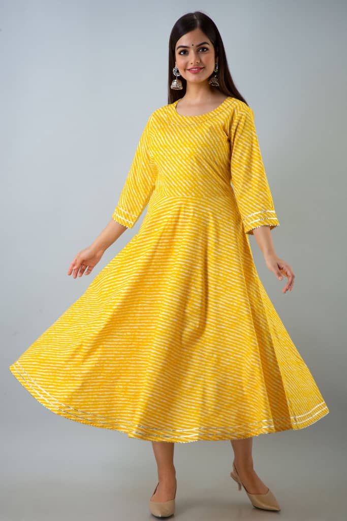 Lee Moda - Yellow Cotton Blend Women's Flared Kurti ( Pack of 1 ) - Kurtis, Tunics | Buy online on ZillyBuy