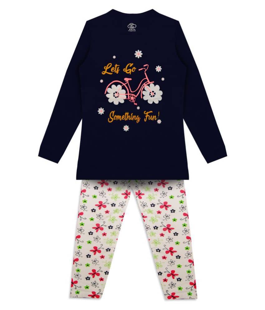 MIST N FOGG Pack of 1 Girls Cotton Blend Nightsuit Set ( Dark Blue ) - Nightwear & Loungewear | Buy online on ZillyBuy