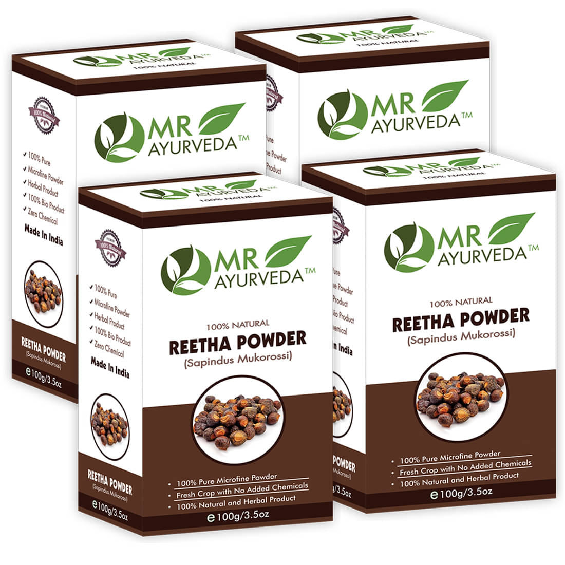     			MR Ayurveda 100% Pure Reetha Powder Hair Scalp Treatment 400 g Pack of 4