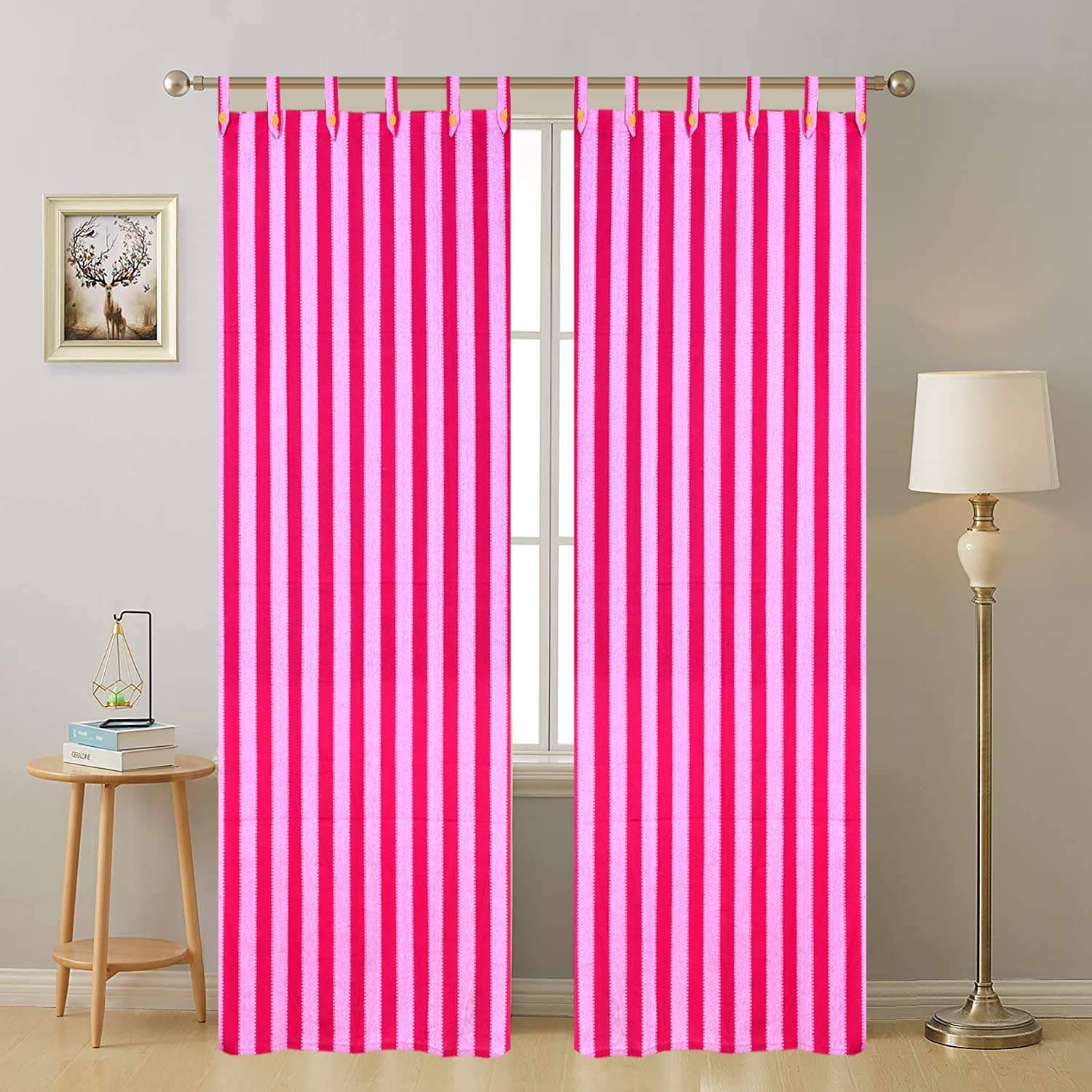 NISSI Set of 2 Door Semi-Transparent Tab Top Cotton Curtains Pink NISSI Set of 2 Door Semi-Transparent Tab Top Cotton Curtains Pink