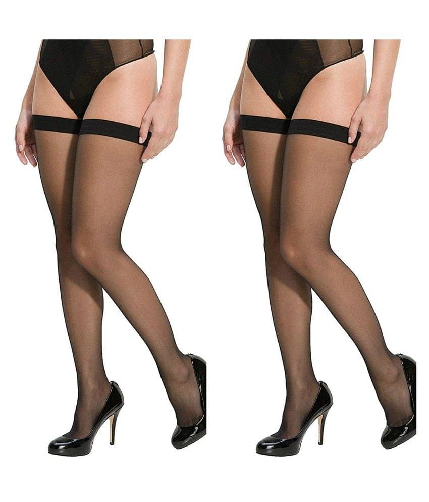     			HF LUMEN Combo of 2 Stockings for Girl's and Women's Full Legs Stocking's in Skin and Black Color Thigh-Highs Stockings - Pack of 2 Pair