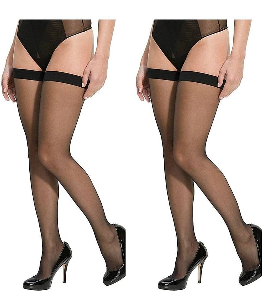 HF LUMEN Combo of 2 Stockings for Girl's and Women's Full Legs Stocking's in Skin and Black Color Thigh-Highs Stockings - Pack of 2 Pair