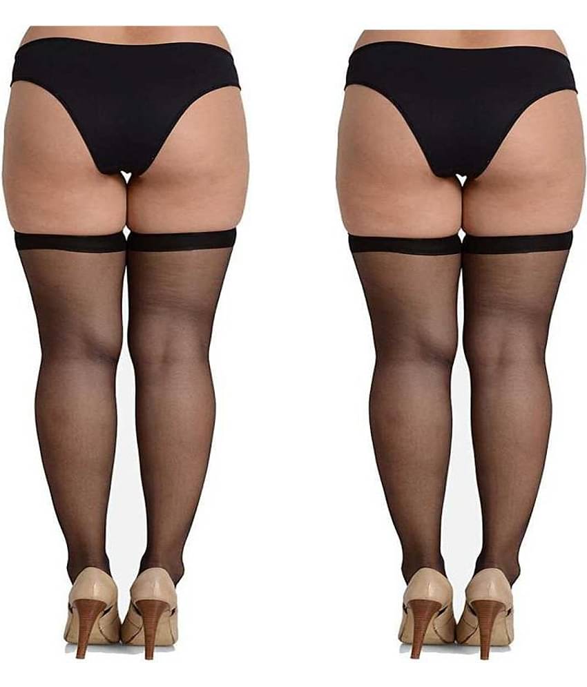 HF LUMEN Combo of 2 Stockings for Girl's and Women's Full Legs Stocking's in Skin and Black Color Thigh-Highs Stockings - Pack of 2 Pair