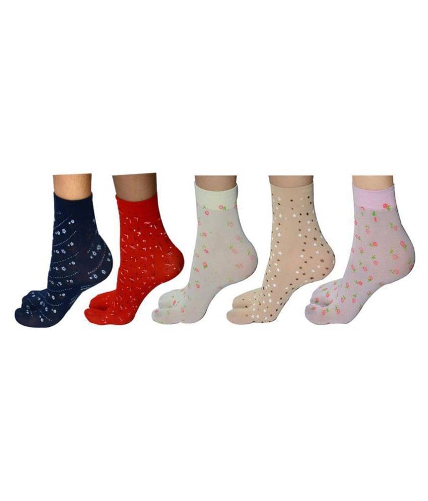     			HF LUMEN Thin Multicolor Printed Mid Length Women Thumb Socks (Pack Of 5)