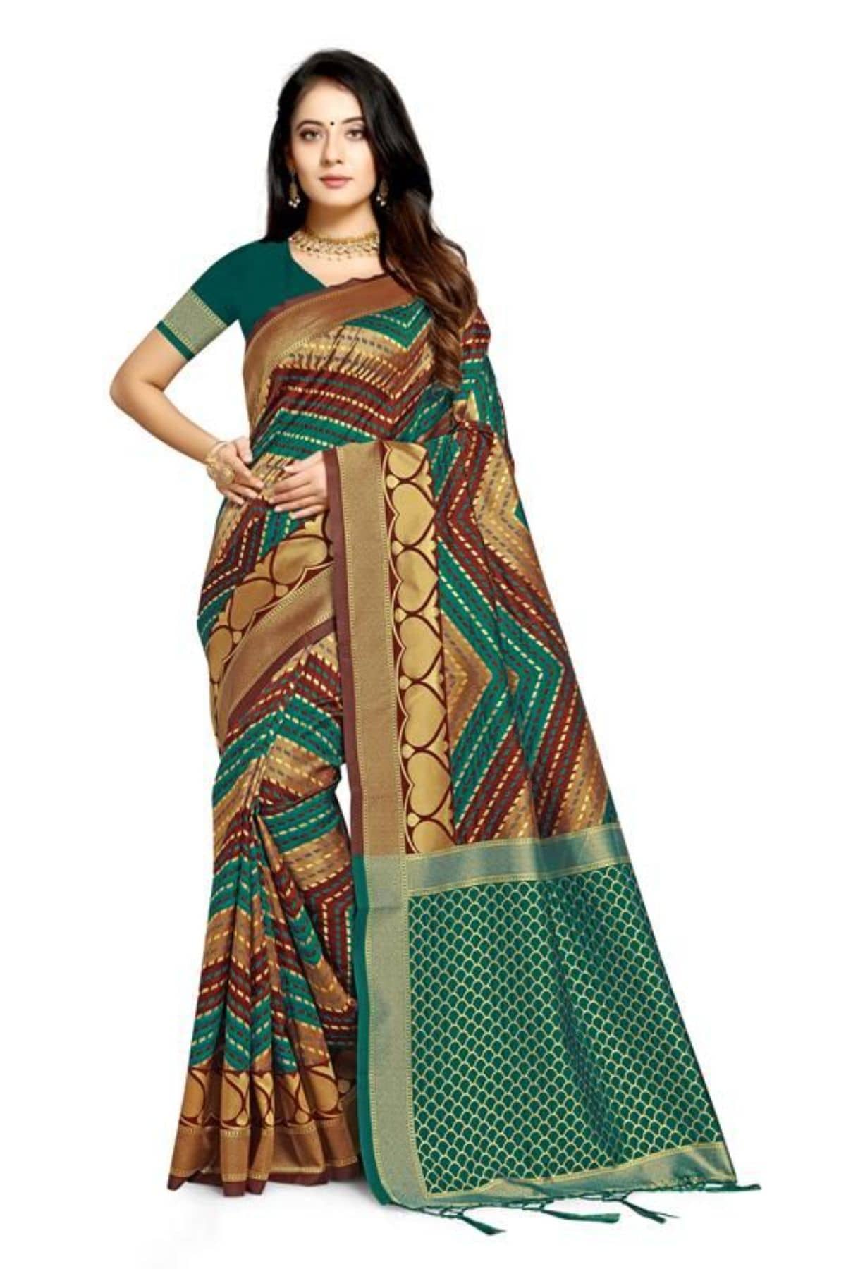 NENCY FASHION Banarasi Silk Solid Saree With Unstitched Blouse Piece ( Green ) - Sarees | Buy online on ZillyBuy