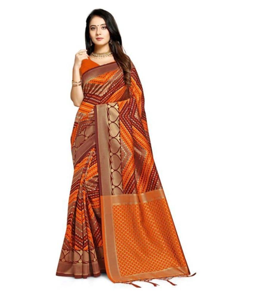 NENCY FASHION Banarasi Silk Printed Saree With Unstitched Blouse Piece ( Multicolor ) - Sarees | Buy online on ZillyBuy