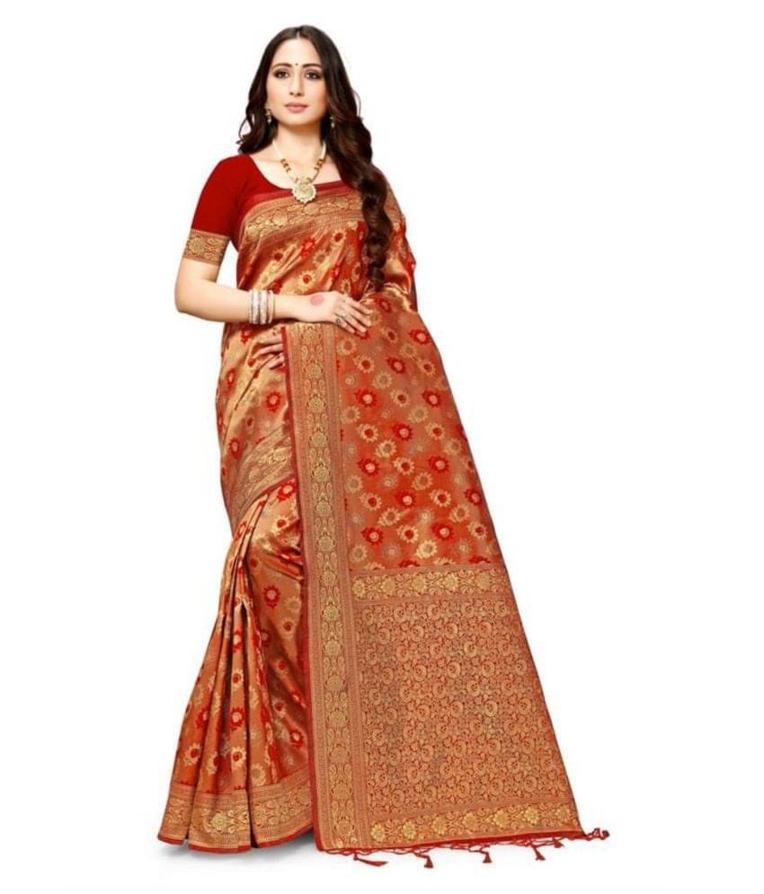 NENCY FASHION Silk Blend Printed Saree With Unstitched Blouse Piece ( Red ) NENCY FASHION Silk Blend Printed Saree With Unstitched Blouse Piece ( Red )