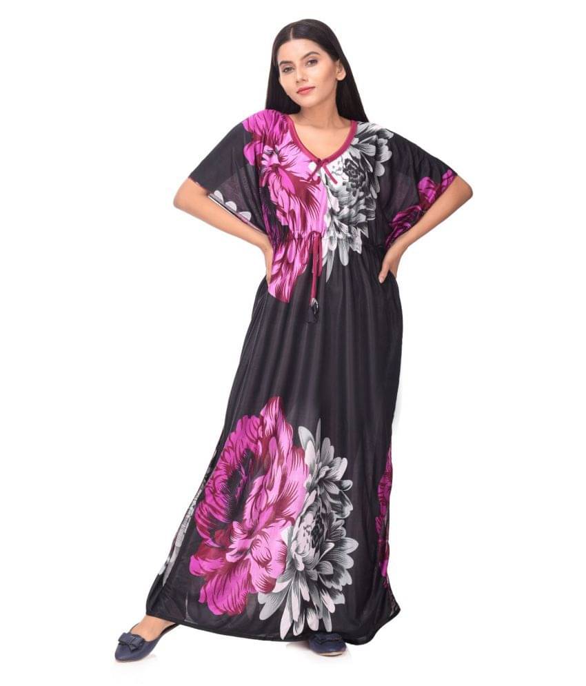     			Raj Satin Nighty & Night Gowns - Black