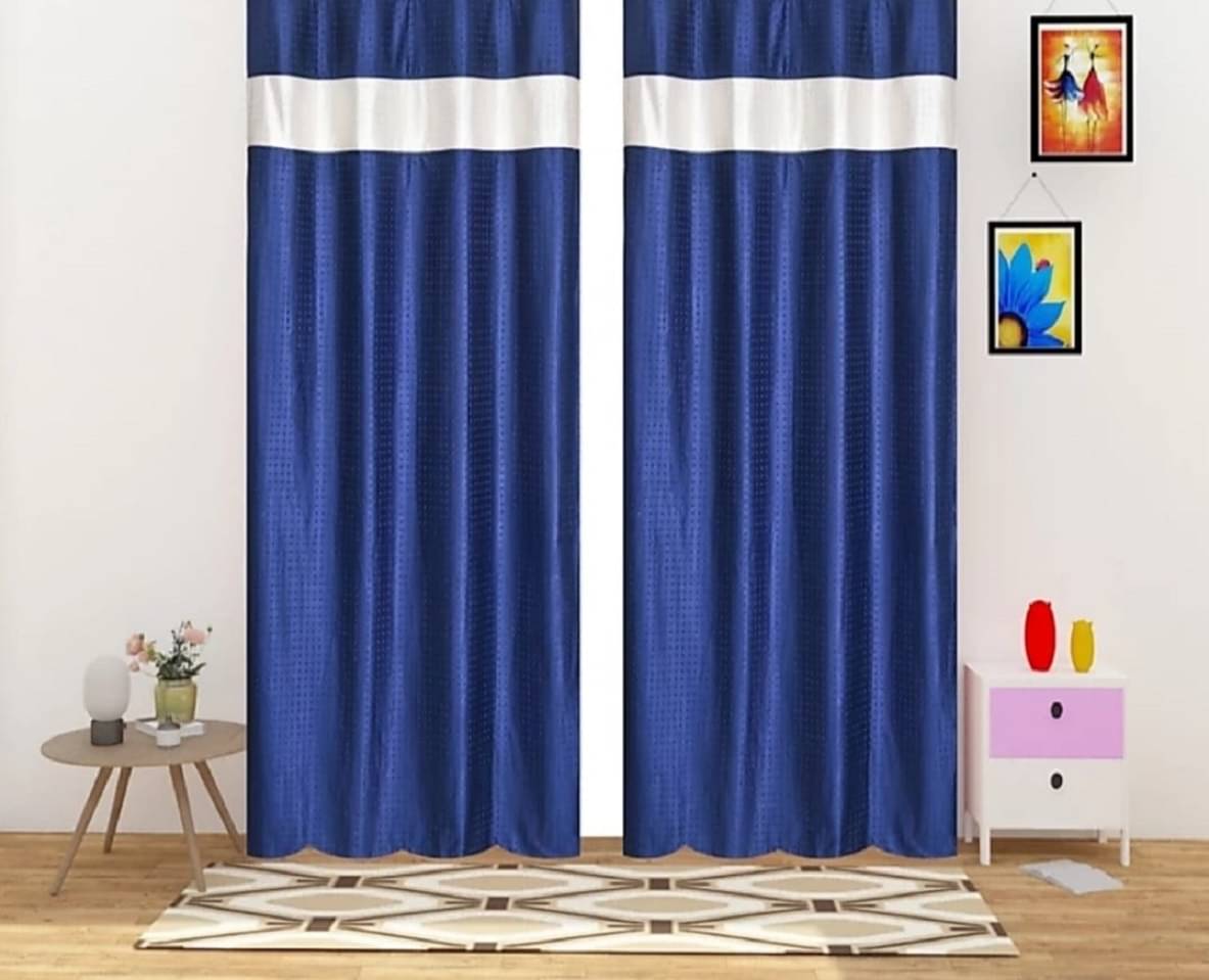     			Web India International Set of 2 Window Blackout Room Darkening Eyelet Polyester Curtains Blue
