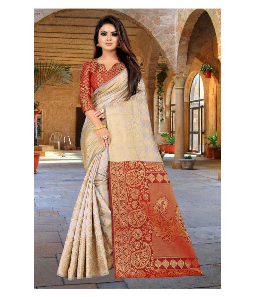 Gazal Fashions Banarasi Silk Printed Saree With Unstitched Blouse Piece ( Multicolor ) Gazal Fashions Banarasi Silk Printed Saree With Unstitched Blouse Piece ( Multicolor )
