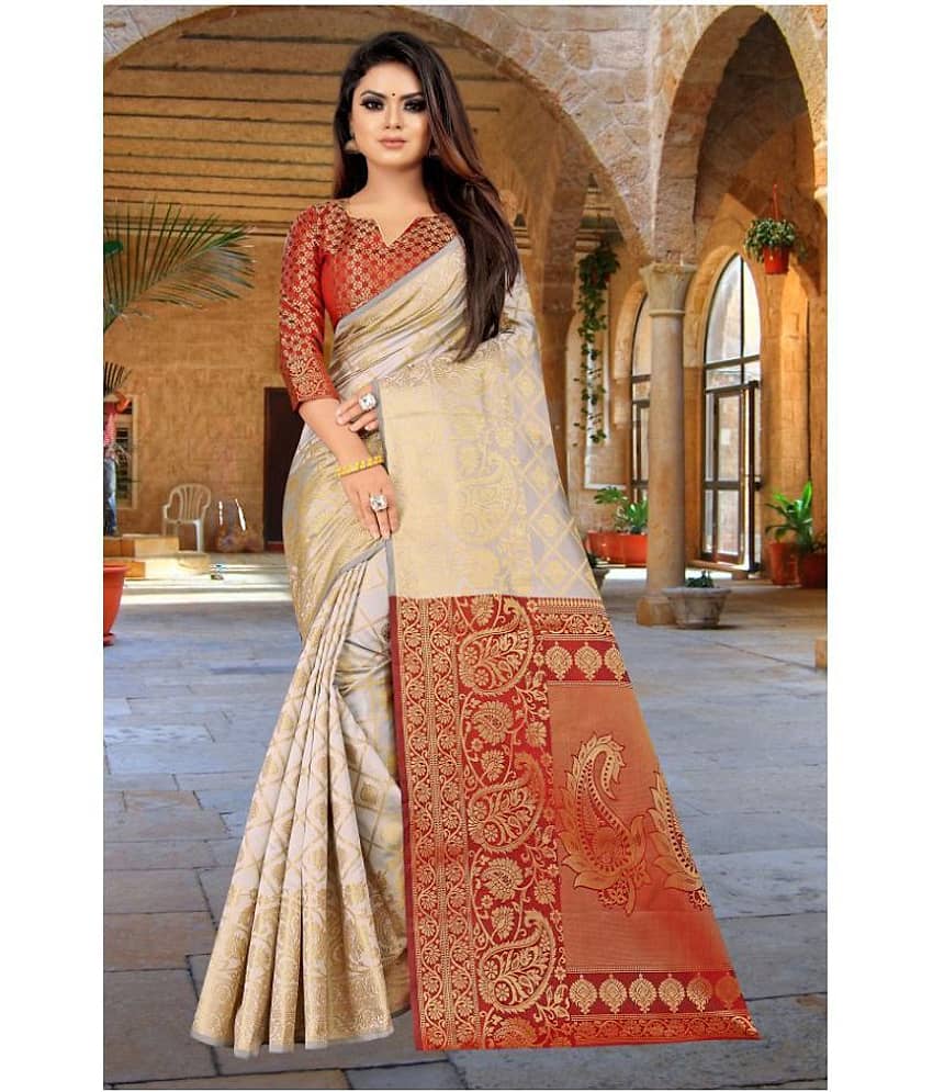 Gazal Fashions Banarasi Silk Printed Saree With Unstitched Blouse Piece ( Multicolor ) - Sarees | Buy online on ZillyBuy
