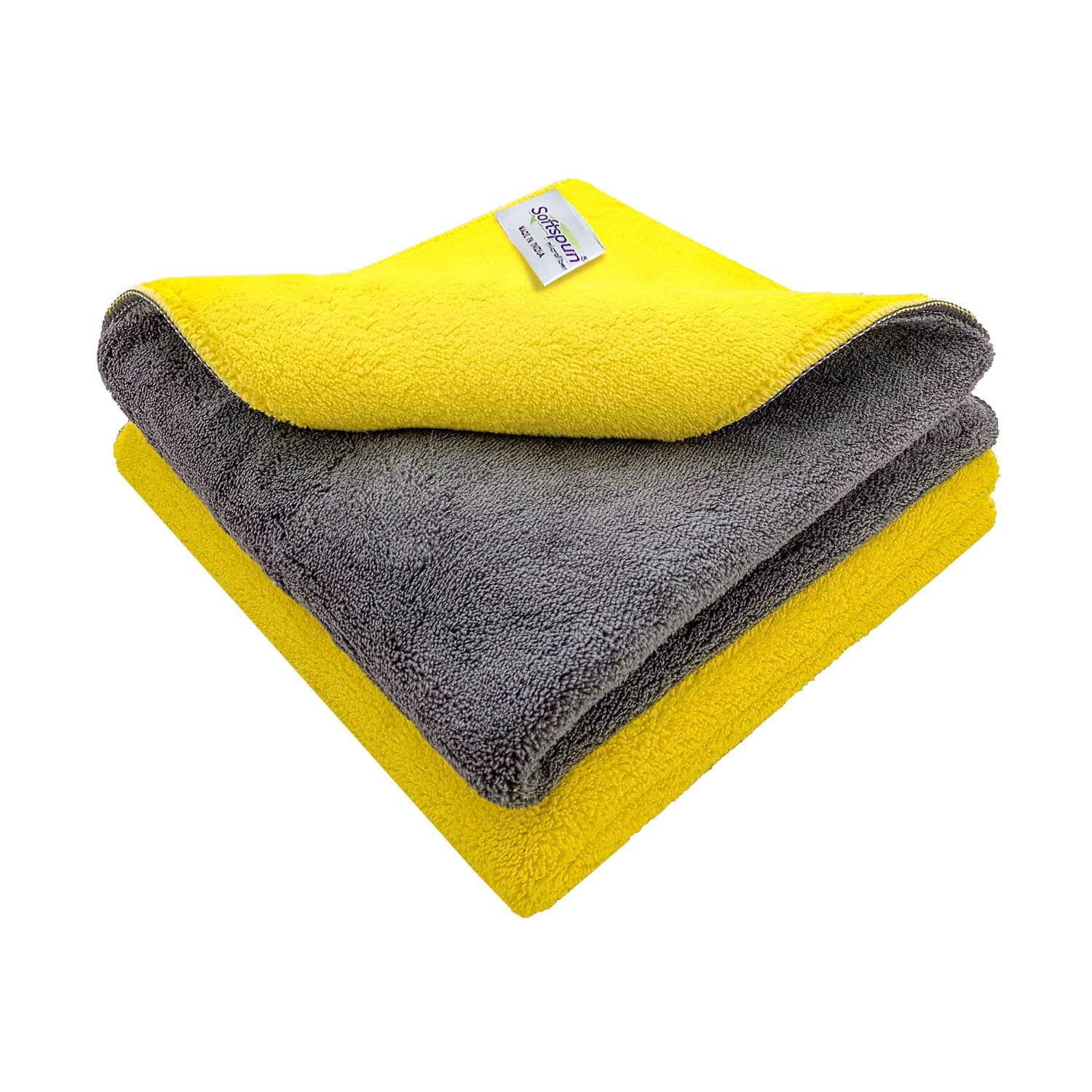 SOFTSPUN 900 GSM, Microfiber Double Layered Cloth 40x40 Cms 2 Piece Towel Set, Extra Thick Microfiber Cleaning Cloths Perfect for  Home, Kitchen, Cars, Furniture and More.