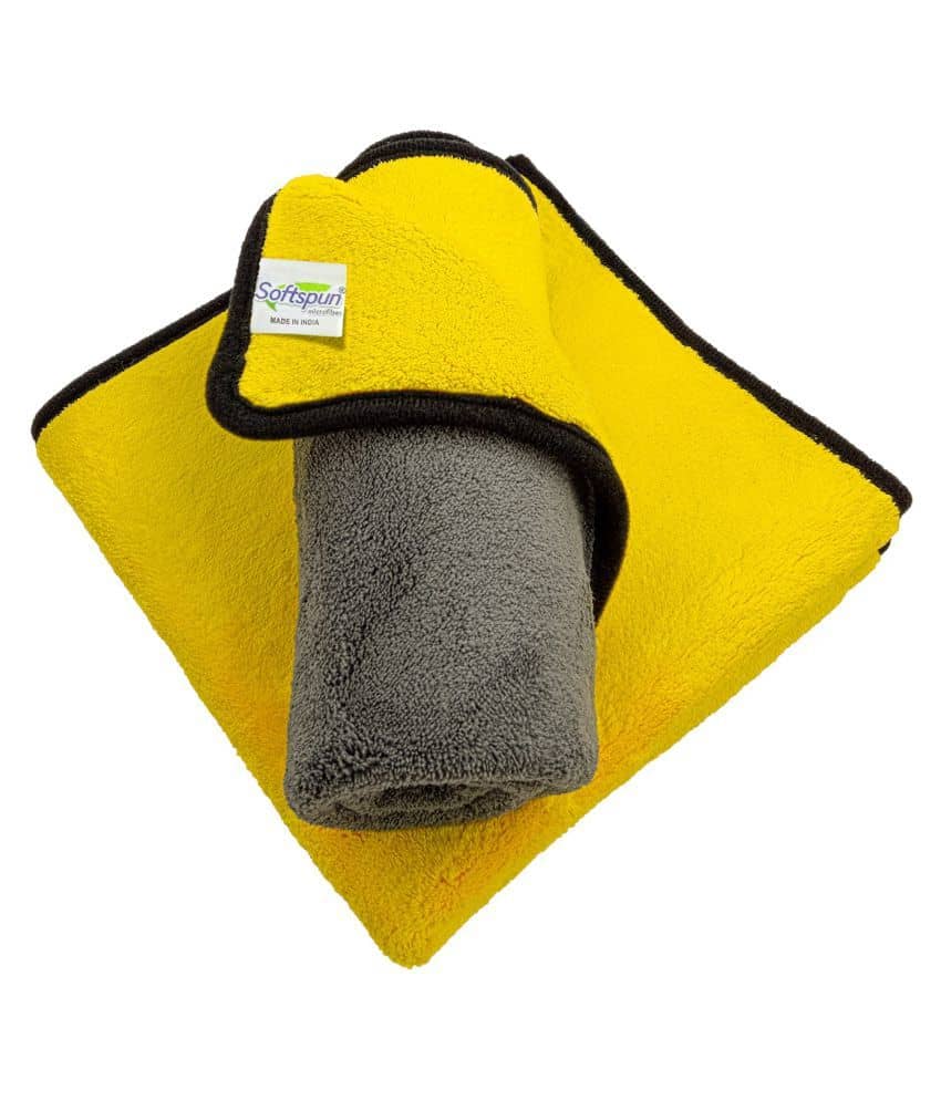 SOFTSPUN 900 GSM, Microfiber Double Layered Silk Banded Edge Cloth 40x40 Cms 2 Piece Towel Set, Extra Thick Microfiber Cleaning Cloths Perfect for Bike, Auto, Cars Both Interior and Exterior.