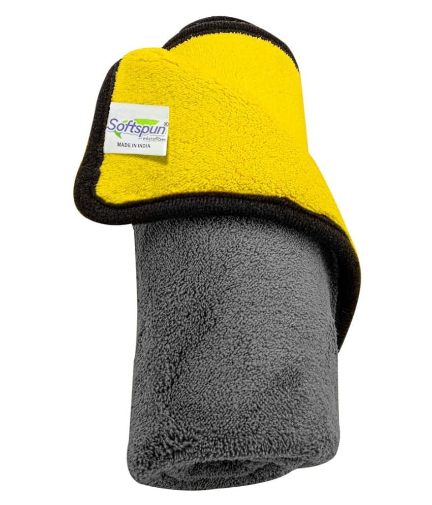 SOFTSPUN 900 GSM, Microfiber Double Layered Silk Banded Edge Cloth 40x40 Cms 1 Piece Towel Set, Extra Thick Microfiber Cleaning Cloths Perfect for Bike, Auto, Cars Both Interior and Exterior.