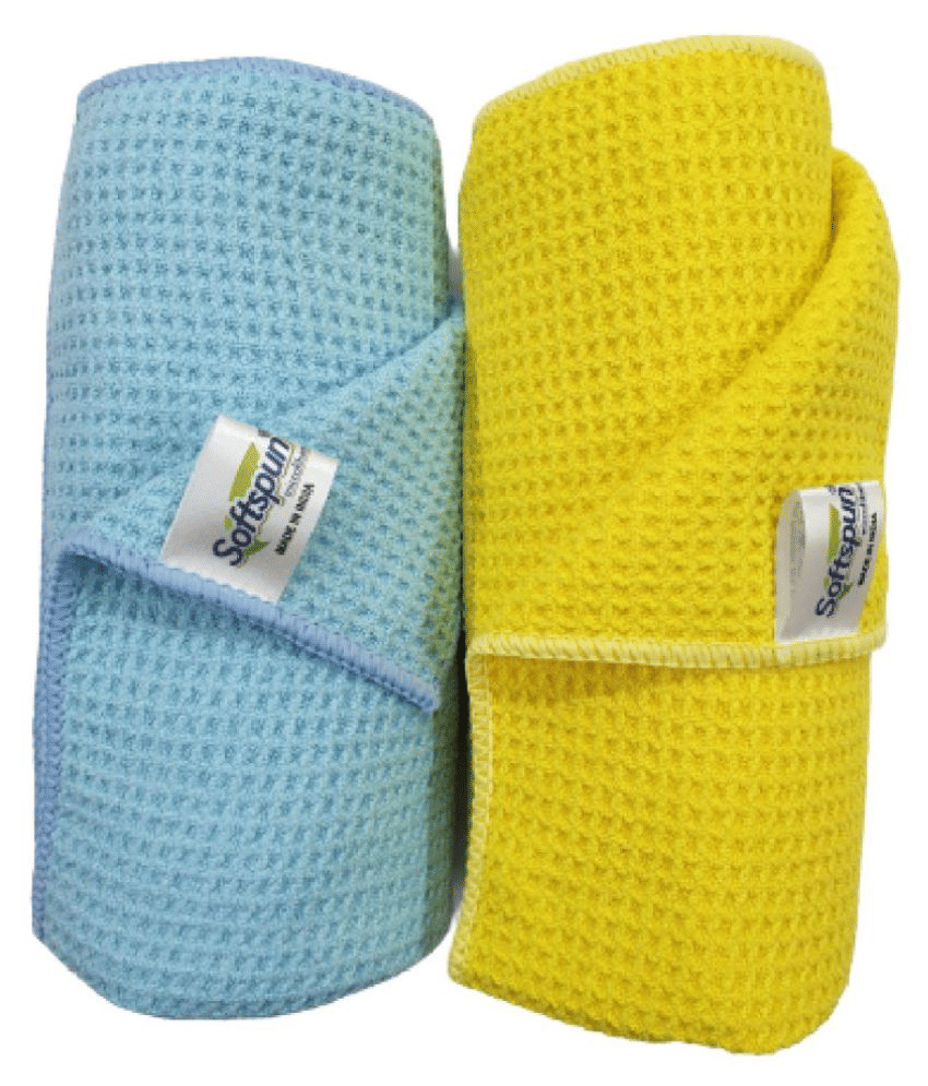     			SOFTSPUN Microfiber Drying Cloth, 40x40 Cms, 2 Piece Waffle Weave Towel Set, 400 GSM, (Multi-Colour) Super Absorbent Lint & Streak-Free Cloth Cleans and Polishes for Car Window/Glass Office & Home.