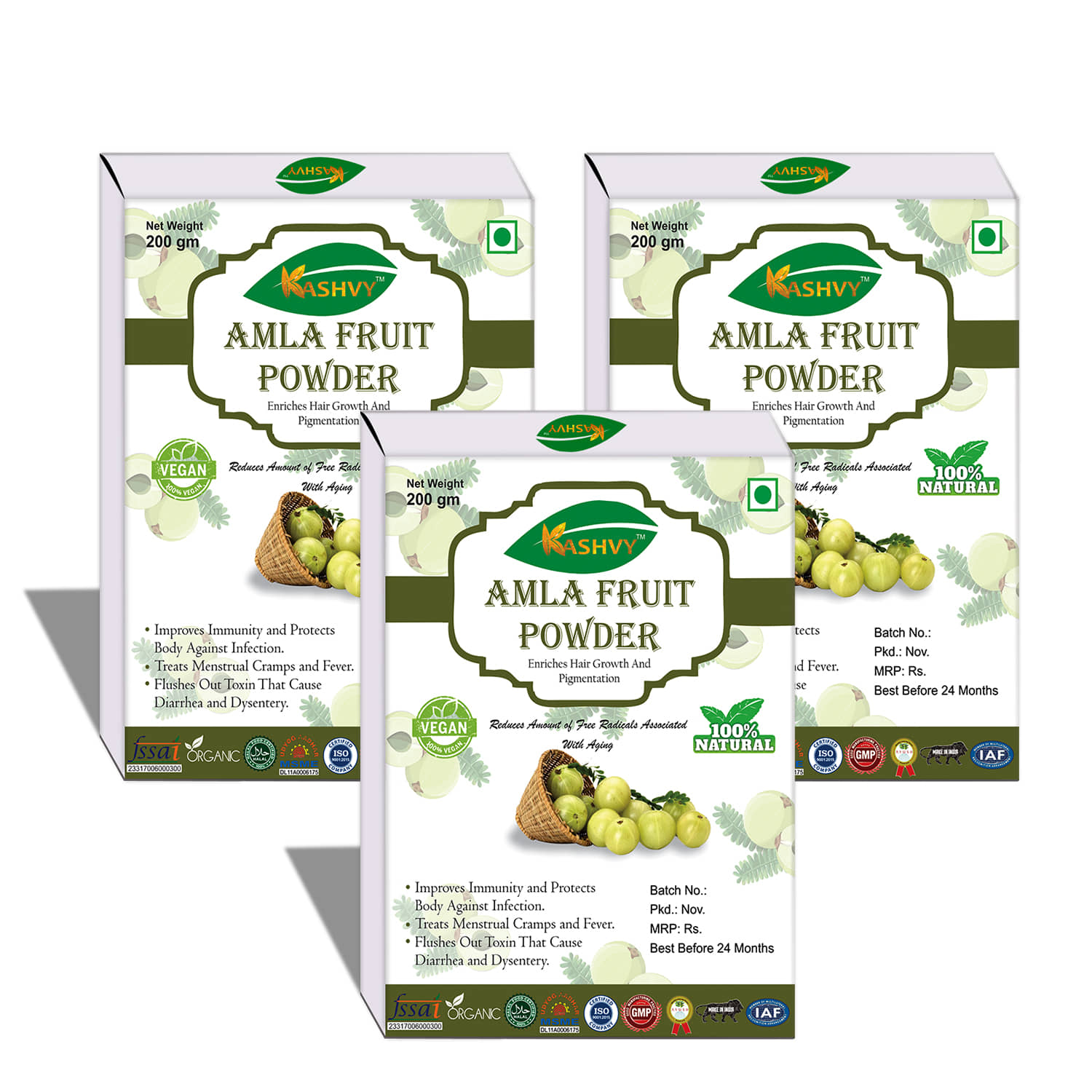 Kashvy Amla Fruit Powder 600 Gm Pack of 3